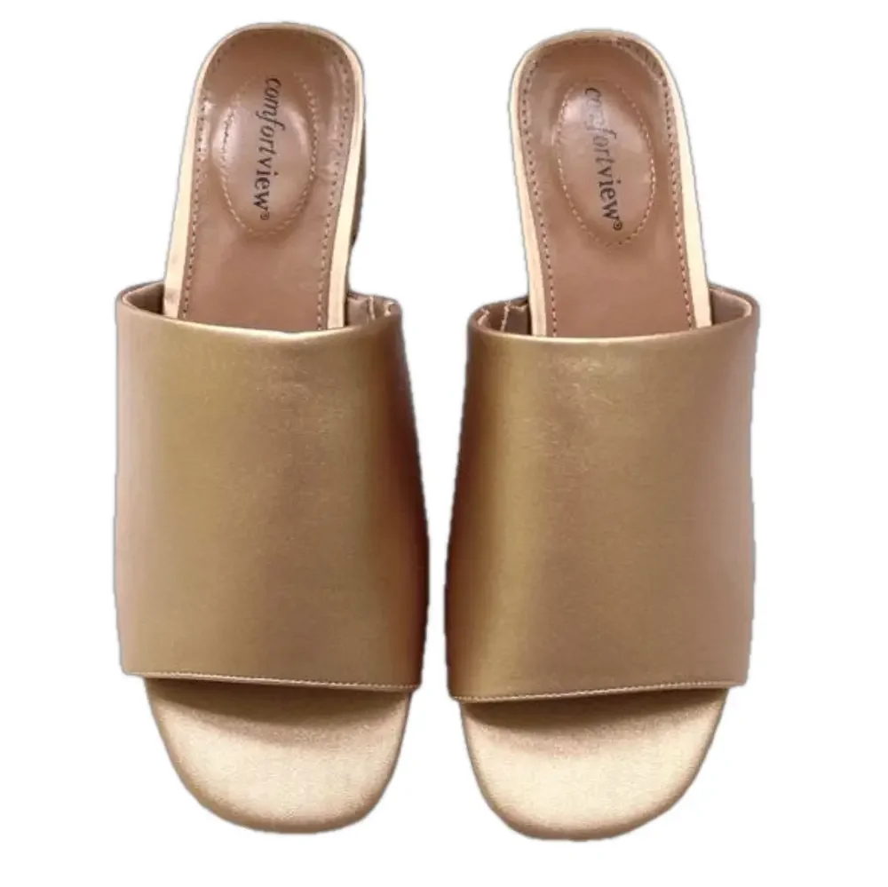 Comfort View Sola Gold Size 9 Mules Slip On Metallic Slides Flats EUC